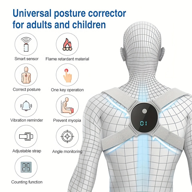 USB Intelligent Posture Corrector Back Posture Trainer Clavicle Spine Shoulder Correction Smart Tips Adjustable Length Back Support4