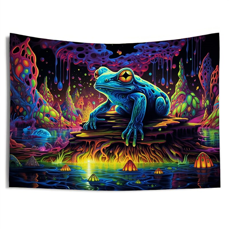 Blacklight Tapestry UV Reactive Glow in the Dark Glow Party Neon Trippy Misty Forest Frog Hanging Tapestry Wall Art Mural for Living Room Bedroom3
