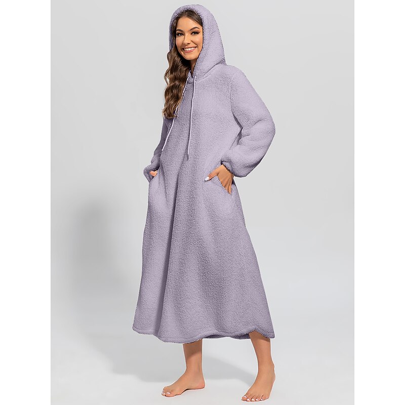 Women's Loungewear Nightshirt Dress Pure Color Casual Comfort Soft Home Daily Going out Coral Fleece Coral Velvet Warm Hoodie Long Sleeve Fall Winter Home Outfits4
