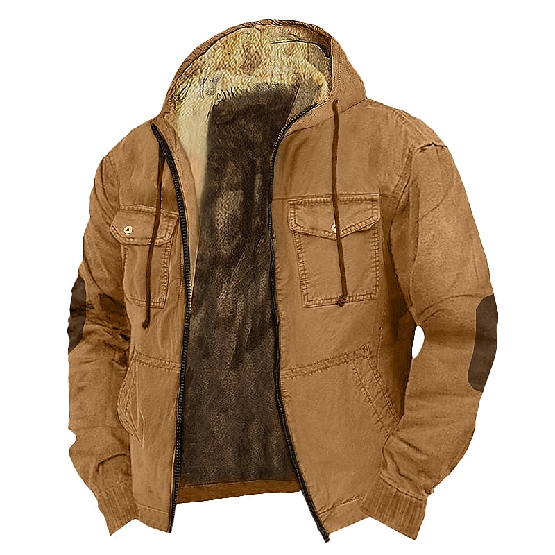 Men's Hoodie Full Zip Hoodie Sherpa Linend Brown Khaki Hooded Plain Pocket Sports & Outdoor Daily Holiday Vintage Streetwear Casual Fall & Winter Clothing Apparel Hoodies Sweatshirts  Long Sleeve3