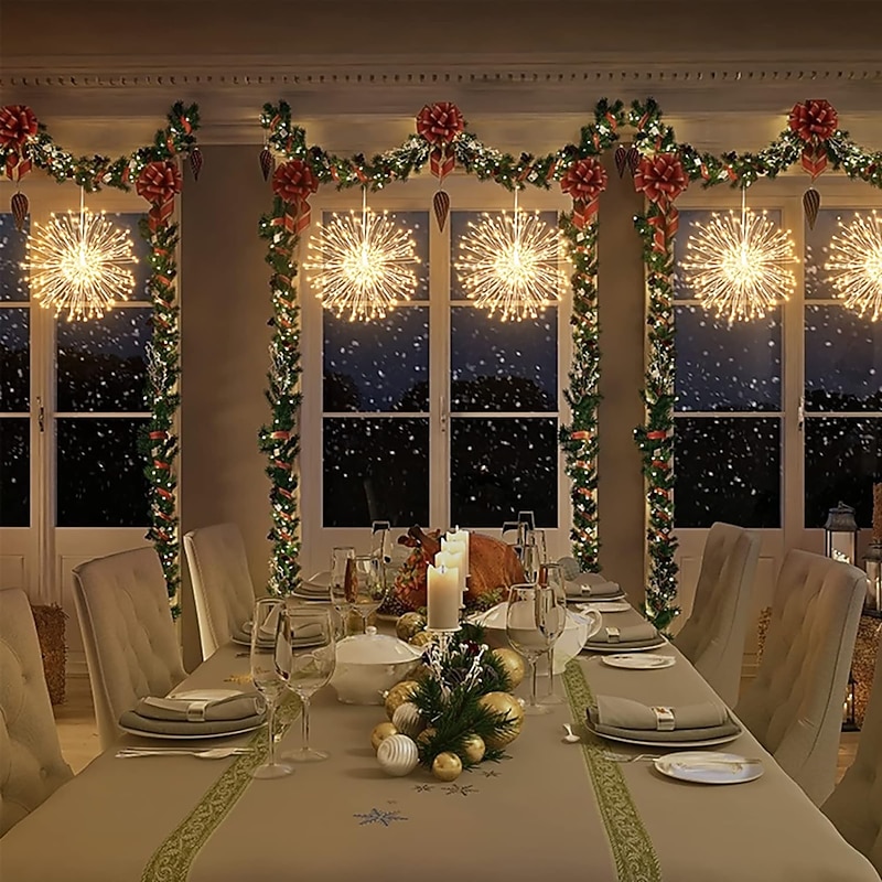 8pcs Firework Lights Christmas Decorations Starburst Total 800LEDs Copper Wire Fairy Twinkle Lights Plug in String Lights Remote Control 8 Modes Waterproof Starburst Lights for Christmas Birthday Bedroom Corridor Patio Wedding3