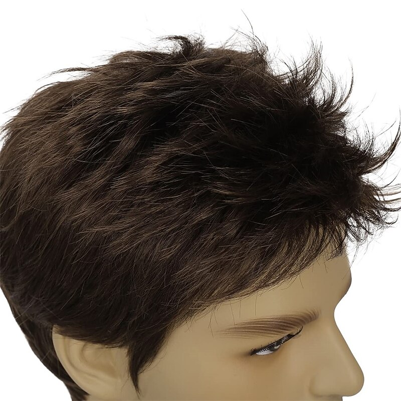 Mens Brown Wig Short Layered Natural Cosplay Party Costume Hair Full Synthetic Wig for Male Guy4