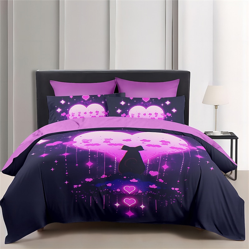 Designer Cat Heart Pet Portrait Pattern Duvet Cover Set Comforter Set Soft 3-Piece Luxury Cotton Bedding Set Home Decor Gift King Queen Duvet Cover2