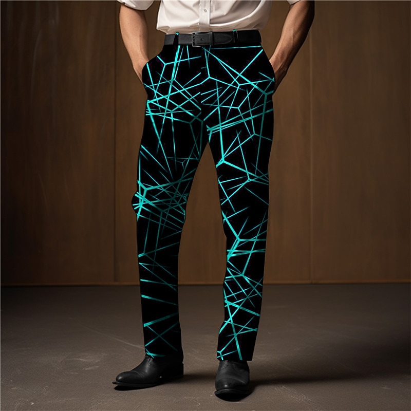 Geometry Business Abstract Men's 3D Print Dress Pants Pants Trousers Outdoor Daily Wear Streetwear Polyester Black White Blue S M L Medium Waist Elasticity Pants3