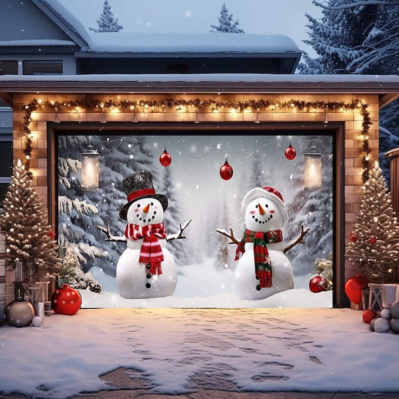 Christmas Door Decorations Outdoor Garage Door Cover Snowman Xmas Door Banner Party Large Door Mural Backdrop Decoration forHoliday Home Wall Decorations4
