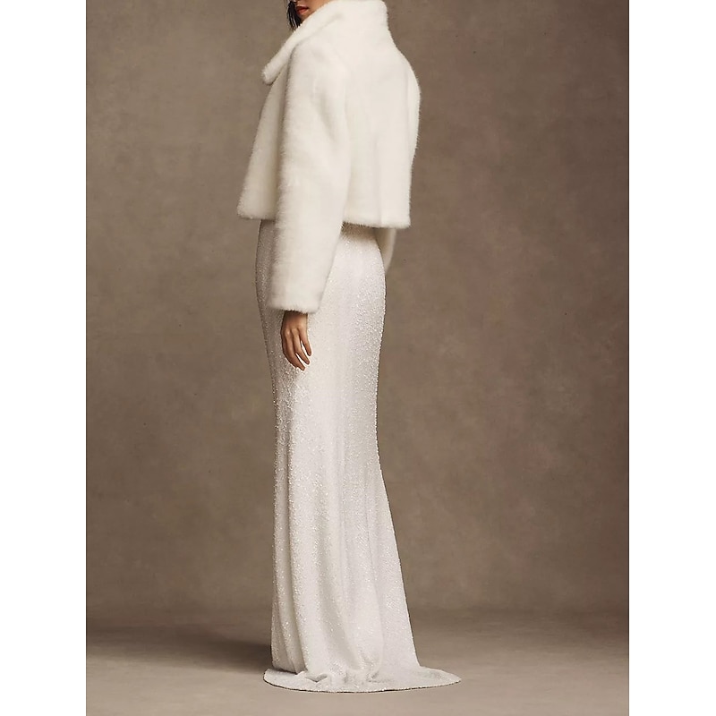 Faux Fur Wraps Shawls Women's Wrap Elegant Keep Warm Long Sleeve Terylene Wedding Wraps With Feathers / Fur For Wedding Fall & Winter3