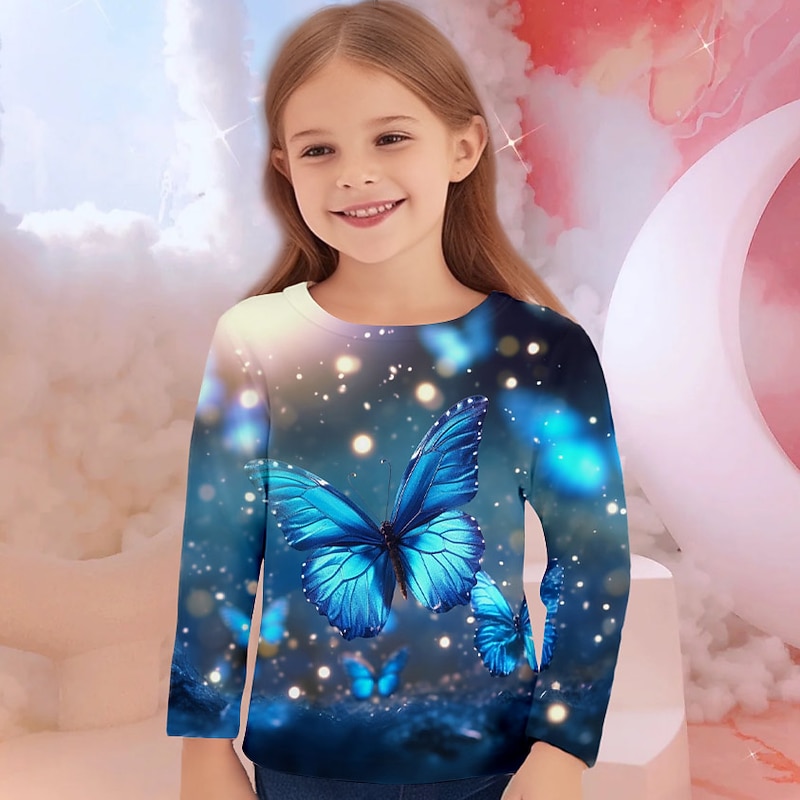 Girls' 3D Animal Butterfly T shirt Long Sleeve 3D Print Spring Fall Winter Active Sports Fashion Kids 3-12 Years Outdoor Daily Indoor Regular Fit4