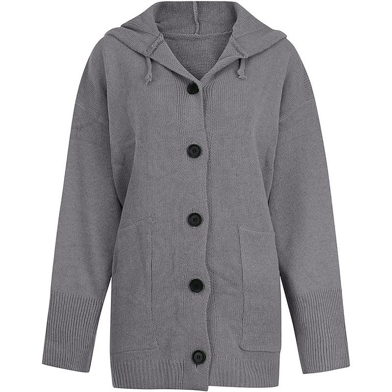 Women's Cardigan Sweater Basic Casual Soft Solid Color Maillard Chunky Open Front Buttons Knitted Long Sleeve Long Tops Knit Daily Weekend Black Gray Fall Winter3