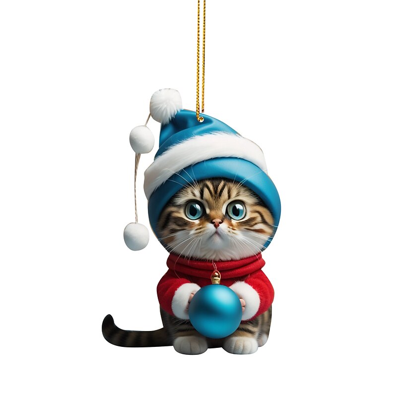 Christmas Decorations 2D Acrylic Cat Pendant Christmas Tree Hanging Decorations Cat Christmas Decorations Pendant Xmas Gift4
