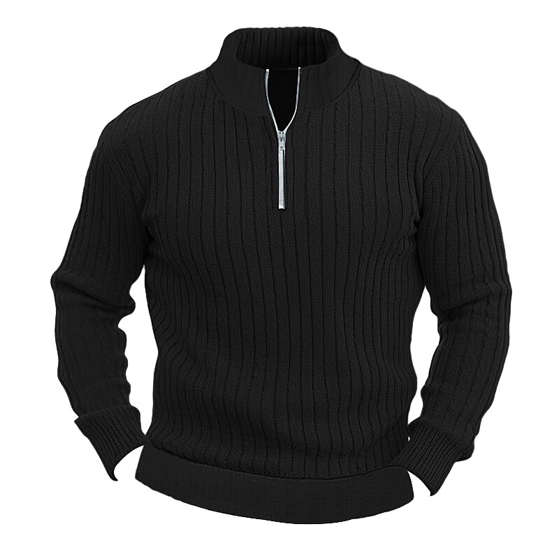 Men's Knitwear Pullover Ribbed Knit Regular Basic Plain Quarter Zip Keep Warm Modern Contemporary Daily Wear Going out Clothing Apparel Fall Winter Black White M L XL
