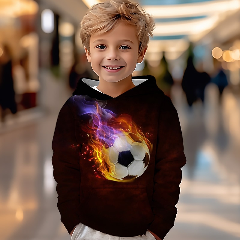 Boys 3D Football Hoodie Pullover Long Sleeve 3D Print Fall Winter Fashion Streetwear Cool Kids 3-12 Years Outdoor Casual Daily Regular Fit4
