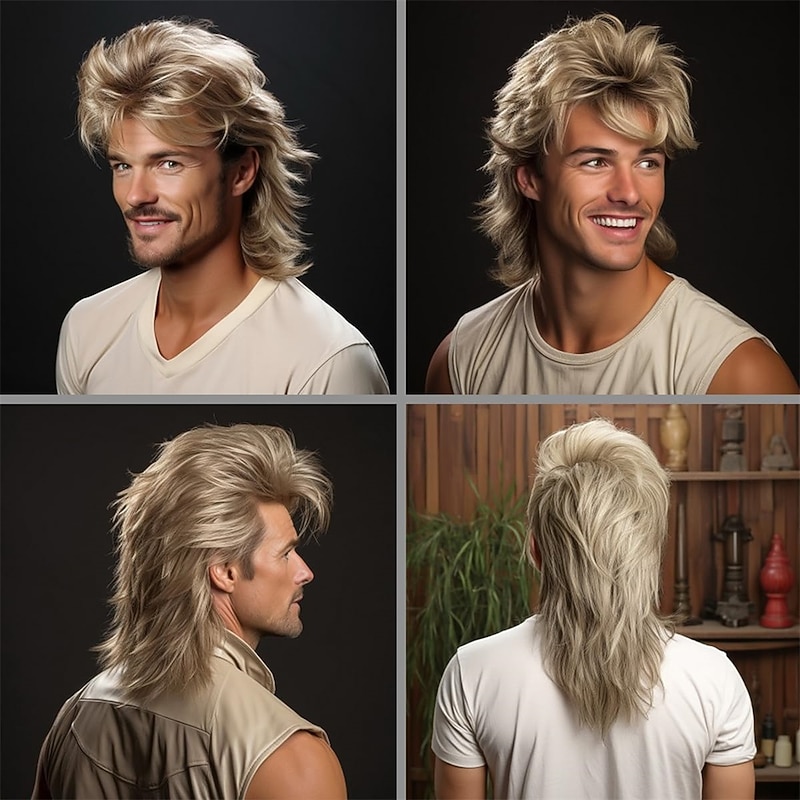 Blonde Mullet wig|Adult Funny Wigs for Men|Pop Rock Wig|Joe Dirt Wig for 70s|80s Wig2