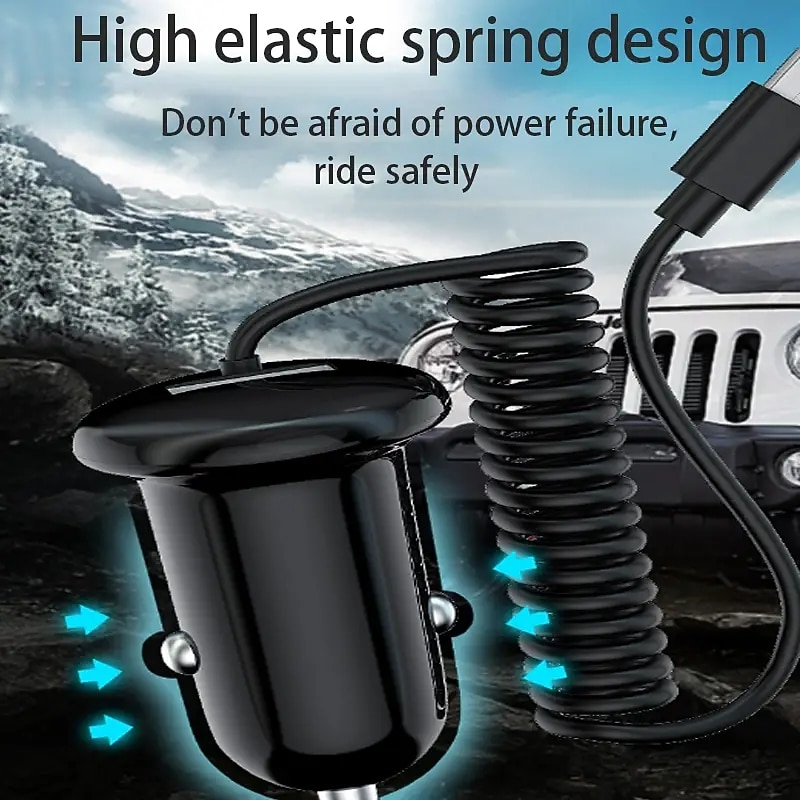 3 IN 1 Fast Charging Car Charger Spring Cable Fast Charging 15W Mixed Single USB Car Charger Compatible With Mobile Phones Laptops Cameras3
