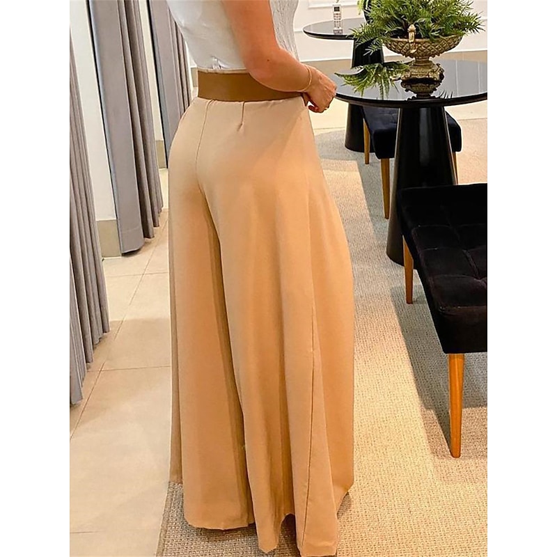Women's Dress Pants Wide Leg Pants Trousers Elegant Fashion Streetwear Full Length High Waist Plain High Cut Breathability Soft Comfortable Micro-elastic Work Street Daily Black Khaki Winter Autumn4