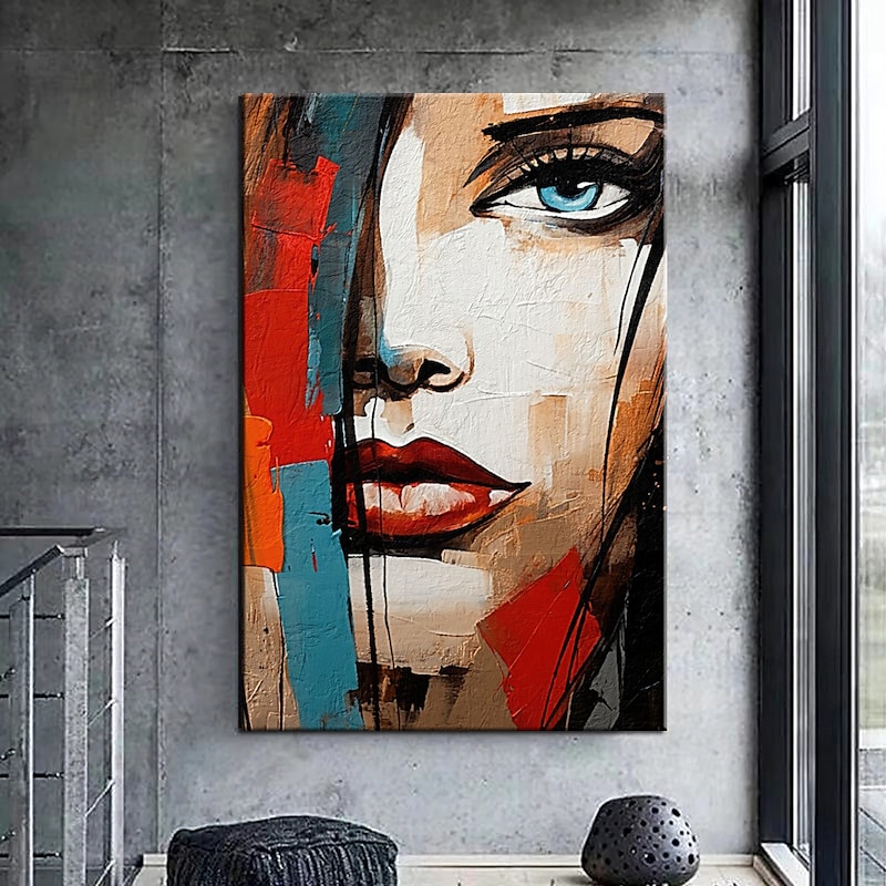 Hand Painted Wall Art Colorful Face painting Wall Art Woman Portrait Canvas Painting Abstract Girl Oil Painting Wall Decor Art Home Decoration ready to hang or canvas3