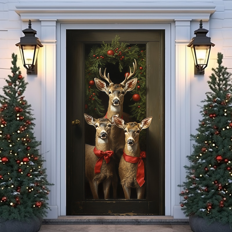 Christmas Door Decorations Snowman Door Covers Door Tapestry Door Curtain Decoration Xmas Backdrop Door Banner for Front Door Holiday Party Decor Supplies3
