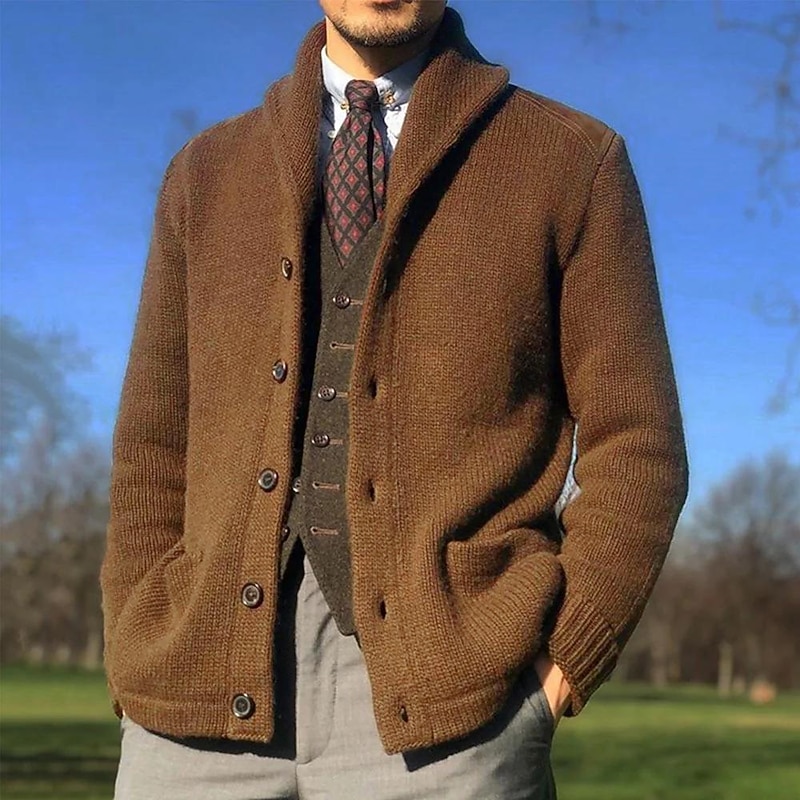 Men's Sweater Cardigan Sweater Ribbed Knit Cropped Knitted V Neck Going out Weekend Clothing Apparel Winter Fall Black Army Green M L XL2