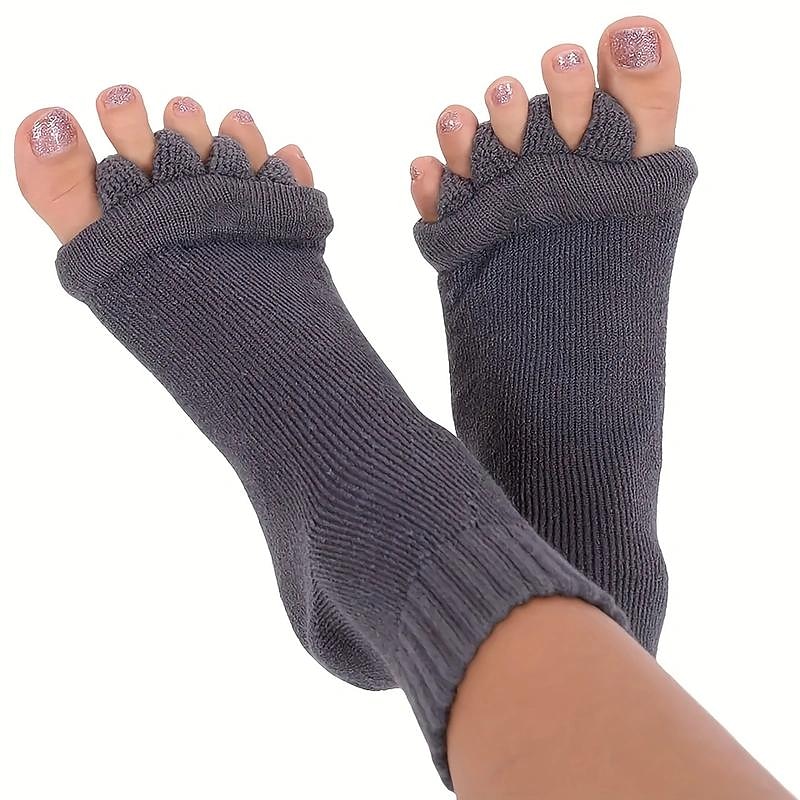 1 Pairs Toeless Yoga Socks, Five-toe Split Socks, Comfy & Breathable Foot Alignment Socks, Non-slip Massage Socks2
