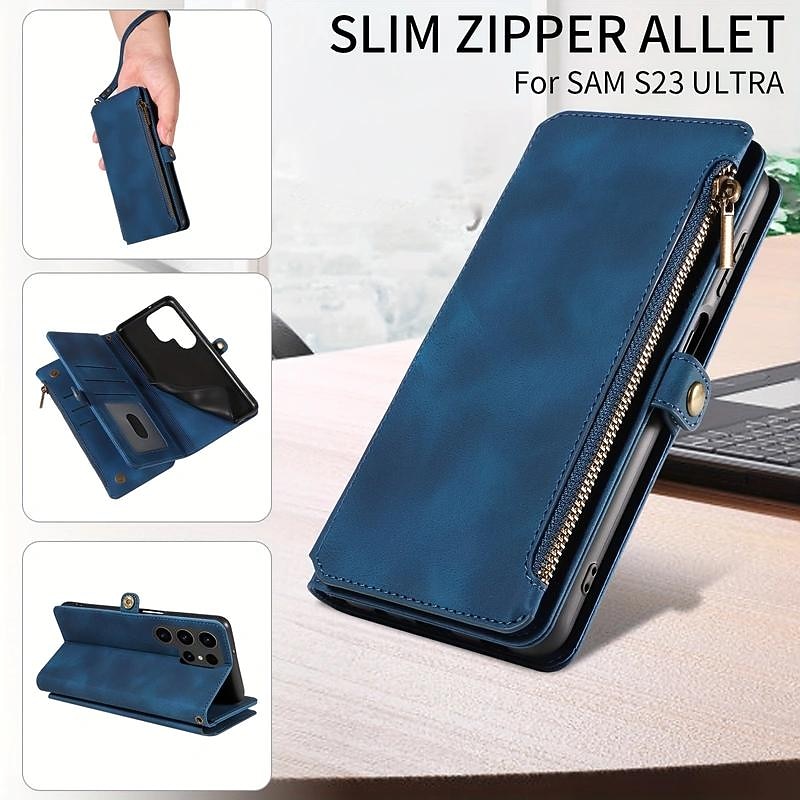 Phone Case For Samsung Galaxy S24 S23 S23 FE S22 S21 Ultra Plus S20 Wallet Case with Stand Holder Zipper Card Slot PU Leather4