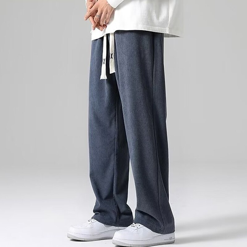 Men's Sweatpants Corduroy Pants Straight Leg Sweatpants Pocket Drawstring Elastic Waist Plain Comfort Breathable Outdoor Daily Going out Fashion Casual Black Khaki4