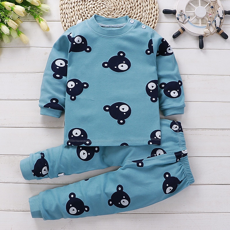 Toddler Boys 2 Pieces Pajama Sets Long Sleeve AB022 AB01 AB04 Animal Cartoon Crewneck Spring Fall Daily Home 3-7 Years2