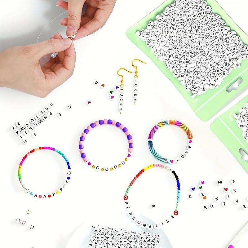 800pcs 28 Styles Letter Beads Colorful Smiling Face Beads Heart Beads Kit For DIY Bracelets Necklace Earrings Handicrafts Small Business Jewelry Making Supplies3