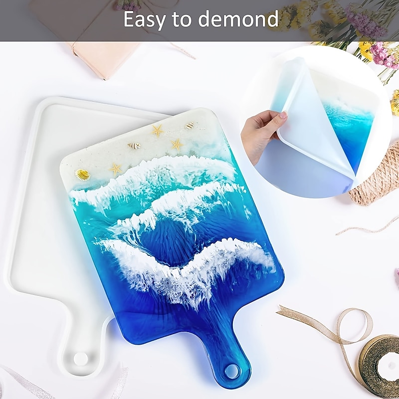 Resin Silicone Tray Molds Casting Mold For Epoxy Resin DIY Resin Large Serving Rectangle Shape Handle Board For Home Decoration-Crafting Agate Geode Rolling Tray