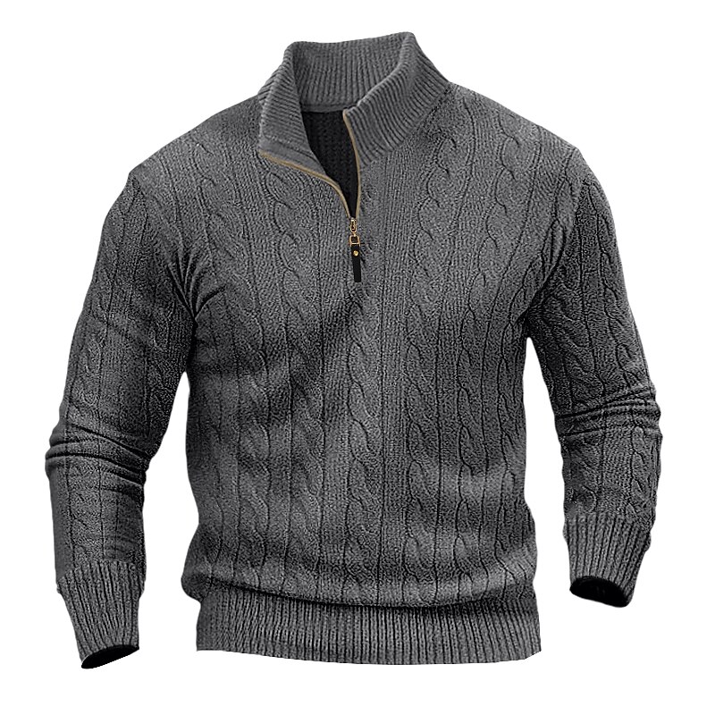 Men's Pullover Sweater Jumper Knit Sweater Quarter Zip Pullover Sweater Ribbed Cable Knit Regular Tops Knitted Plain Quarter Zip Keep Warm Modern Contemporary Casual Daily Wear Clothing Apparel Fall3