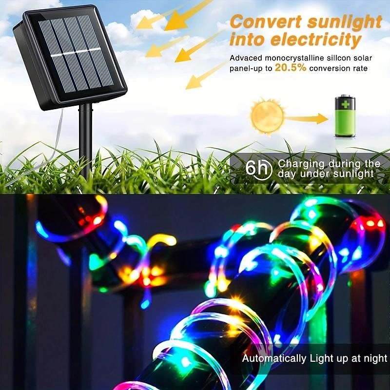 1pc Solar Tube String Light, 8 Modes Waterproof Outdoor LED Copper Wire Lights, For Garden Decor Lamp, Wedding Party Tree Xmas Halloween Holiday Decoration Light3