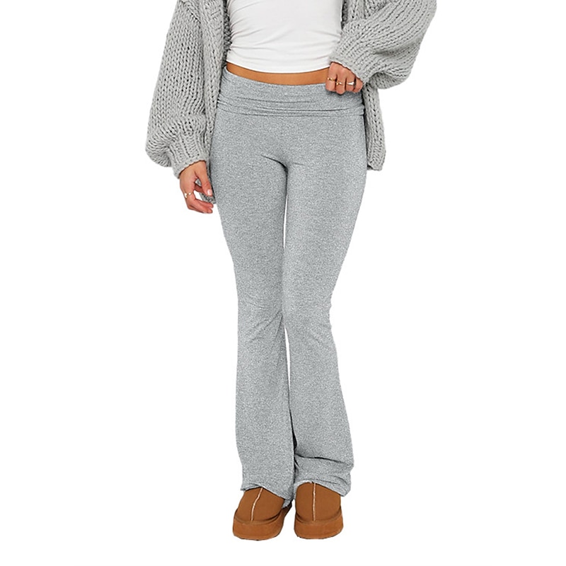 Women's Bell Bottom Pants Trousers Cozy Leggings Active Fashion Streetwear Full Length Low Waist Plain Breathability Soft Comfortable Micro-elastic Outdoor Street Daily Light Gray Dark-Gray Dark Pink4