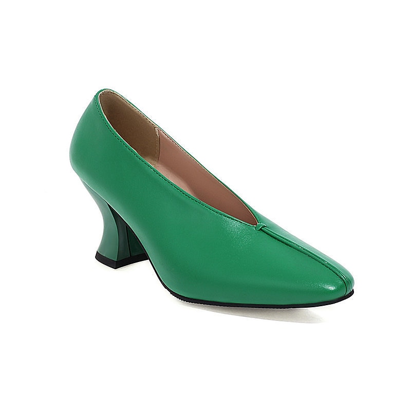 Women's Green Faux Leather Block Heel Pumps – Retro Minimalist Style for Work, Parties, and Everyday Wear3