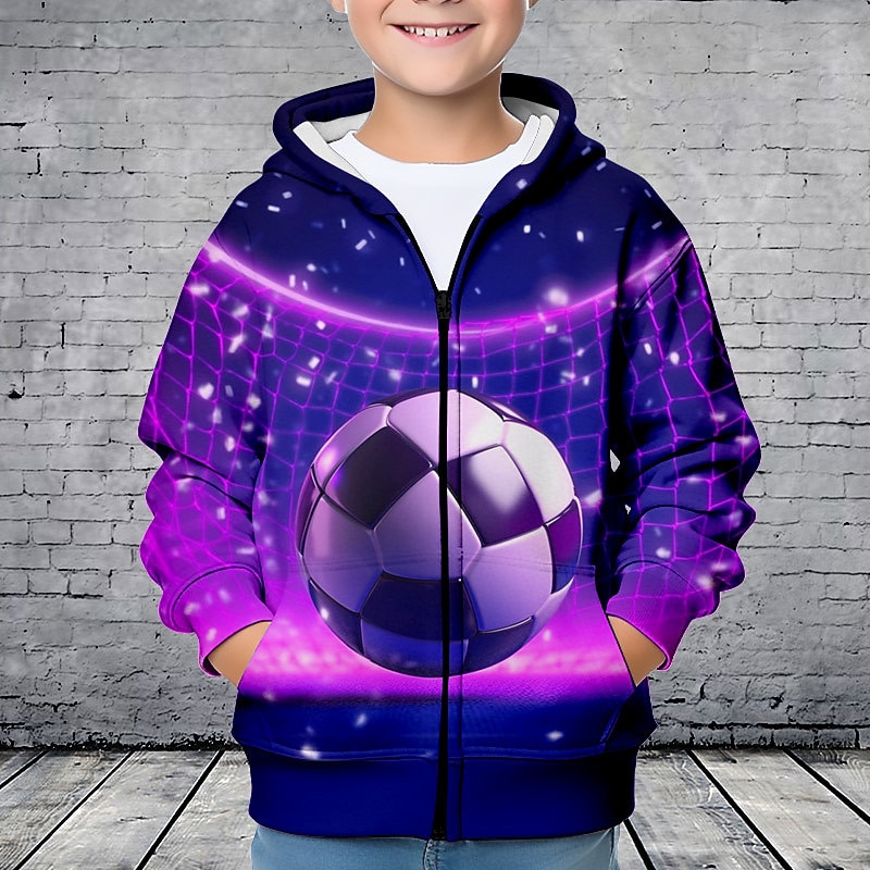 Boys 3D Football Hoodie Coat Outerwear Long Sleeve 3D Print Fall Winter Fashion Streetwear Cool Polyester Kids 3-12 Years Outdoor Casual Daily Regular Fit4