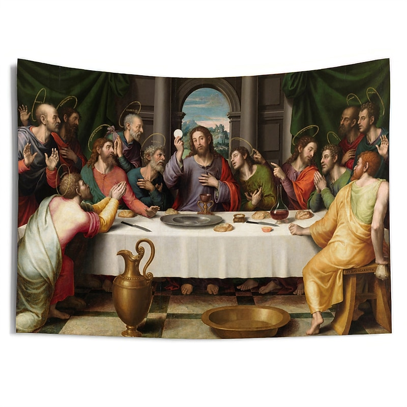 Renaissance Religious Art Hanging Tapestry Wall Art Large Tapestry Mural Decor Photograph Backdrop Blanket Curtain Home Bedroom Living Room Decoration Tempera，The Last Supper4