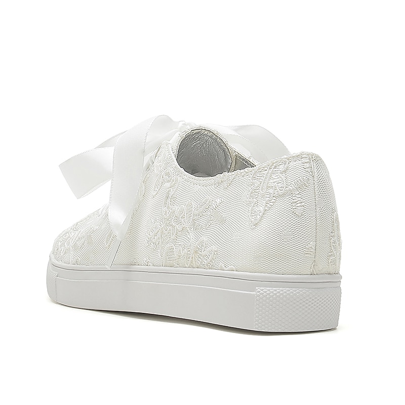 Bridal Lace Wedding Sneakers – Elegant Ivory Low-Top Sneakers with Satin Ribbon Laces and Rhinestone Detail for Brides and Special Occasions4