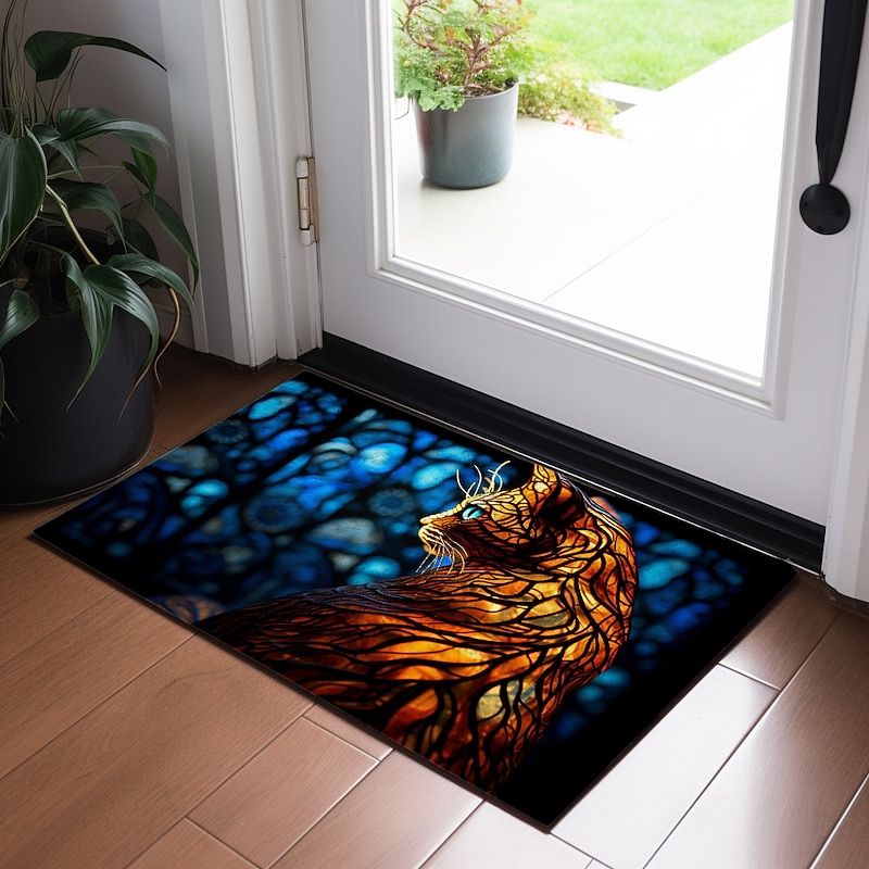 Stained Glass Cat Doormat Floor Mats Washable Rugs Kitchen Mat Non-Slip Oil Proof Rug Indoor Outdoor Mat Bedroom Decor Bathroom Mat Entrance Rug2