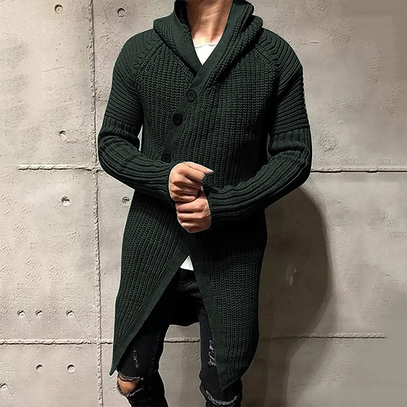 Men's Cardigan Sweater Ribbed Knit Tunic Knitted Plain Hoodie Warm Ups Modern Contemporary Daily Wear Going out Clothing Apparel Winter Black Light Grey M L XL2