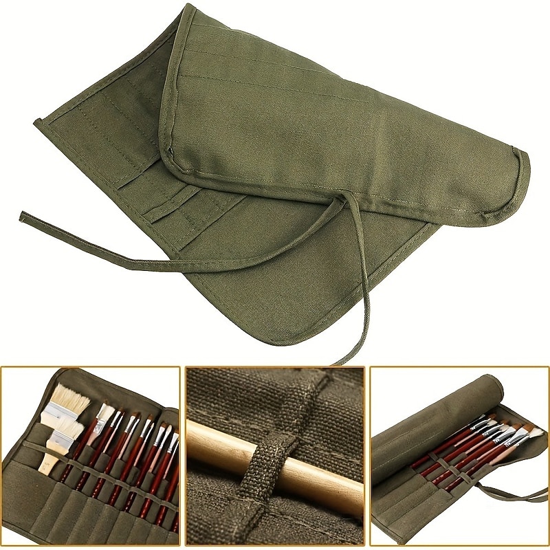 Paint Brush Holder 22 Slots/30 Slots Paint Brush Storage Acrylic Oil Watercolor Gouache Paint Brush Roll Canvas Bag Oil Paint Brush Brush Pen Bag Water Chalk Storage Bag For Artists3