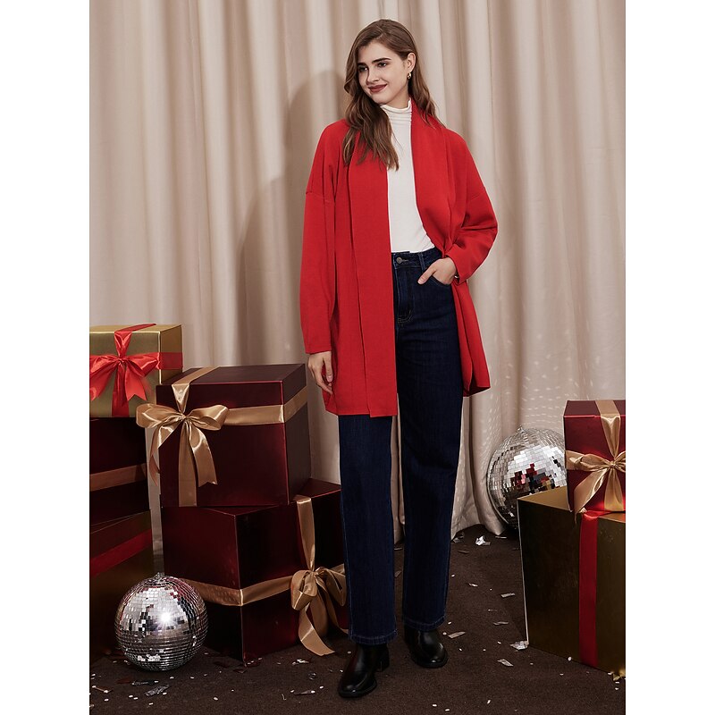 Polyester Ribbed Knit Cardigan Solid Long Sleeve4