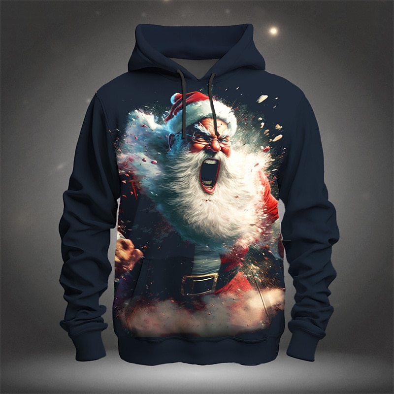 Christmas Men's Santa Claus 3D Hoodies Graphic Santa Claus Fashion 3D Print Sports Outdoor Holiday Hoodies Black Dark Green Long Sleeve Hooded Print Front Pocket Spring &  Fall Designer shirt2
