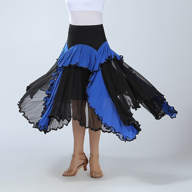Ballroom Dance Skirts Ruffle Splicing Women's Performance Training High Polyester2