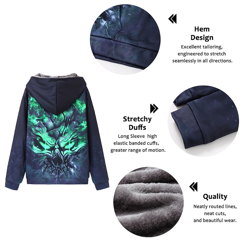 Men's Skull Graphic Prints Hoodie Hoodies Sweatshirt Designer Casual Long Sleeve Hooded Daily Sports Black Red Zipper Print Fall & Winter Designer3