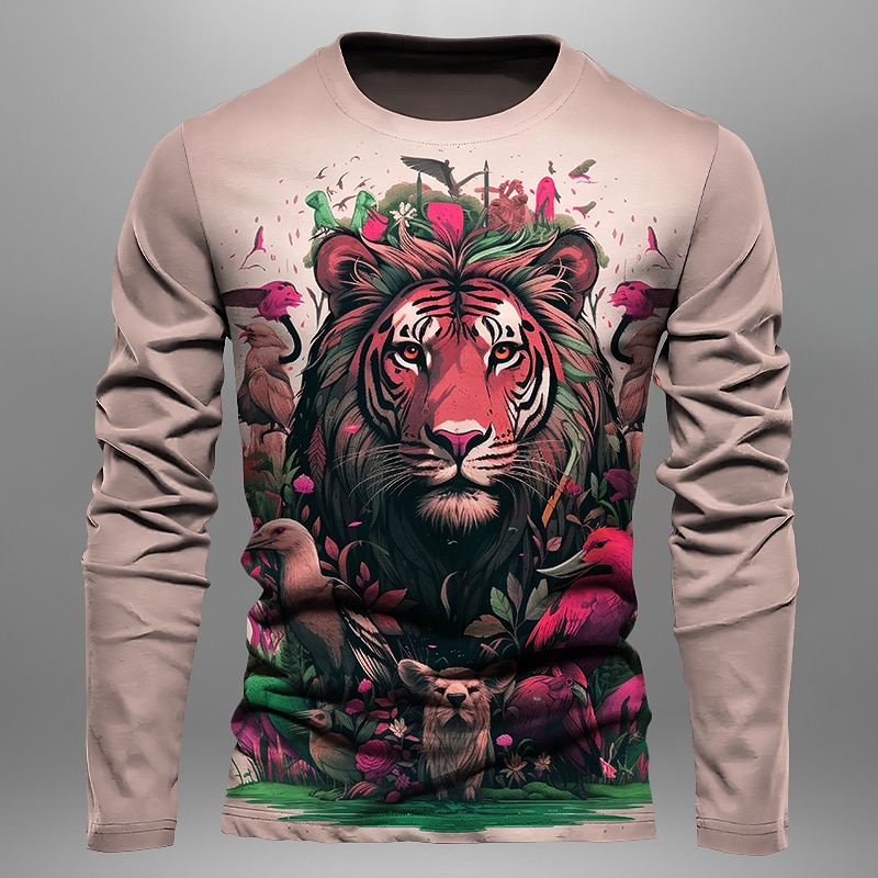 Men's Graphic Tiger T Shirt Long Sleeve T shirt 3D Print Crew Neck Shirt Fashion Designer Casual Sports Outdoor Holiday Going out Red Blue Brown Spring &  Fall Clothing Apparel S M L XL 2XL 3XL 4XL3