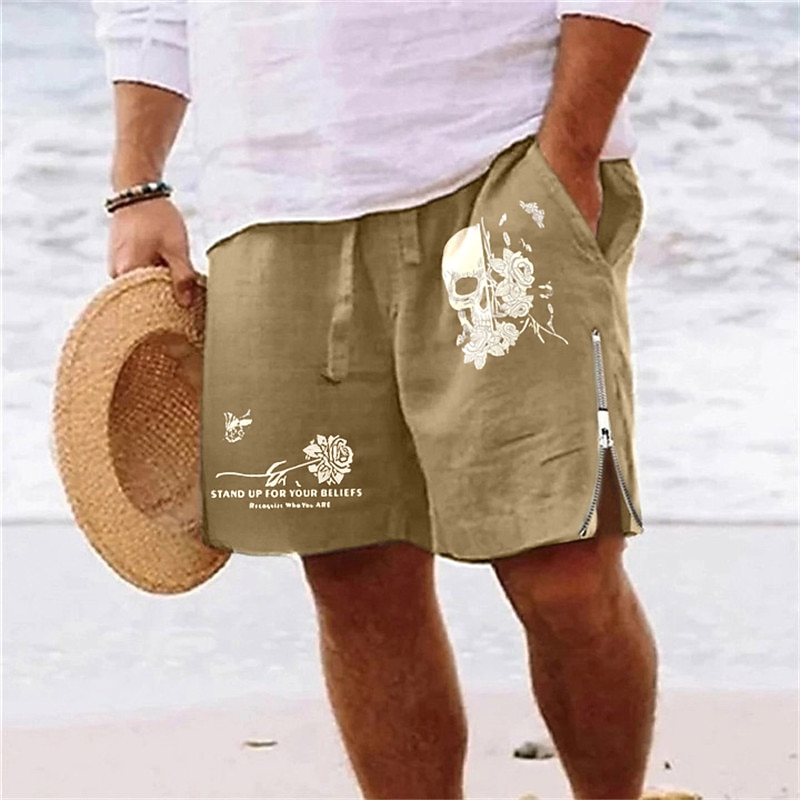 Men's Skull Sunflower Shorts Summer Shorts Beach Shorts Mid Waist Hawaiian Casual Daily Holiday Going out Drawstring Zipper Elastic Waist Designer Clothing Apparel3