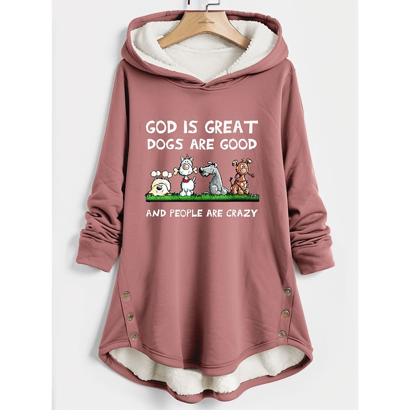 Women's Hoodie Sweatshirt Pullover Fleece Lined Warm Pajamas Sherpa Dog Letter Street Casual Print Fashion Funny Comfrt Long Sleeve Top Micro-elastic Fall Winter Comfrt Breathable Soft Fabric