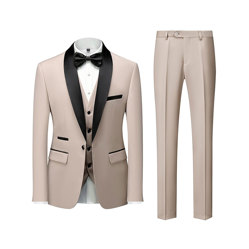 Men's Party Prom Tuxedos Dark Grey Black Textured Tailored Fit 3 Piece Single Breasted One-button2