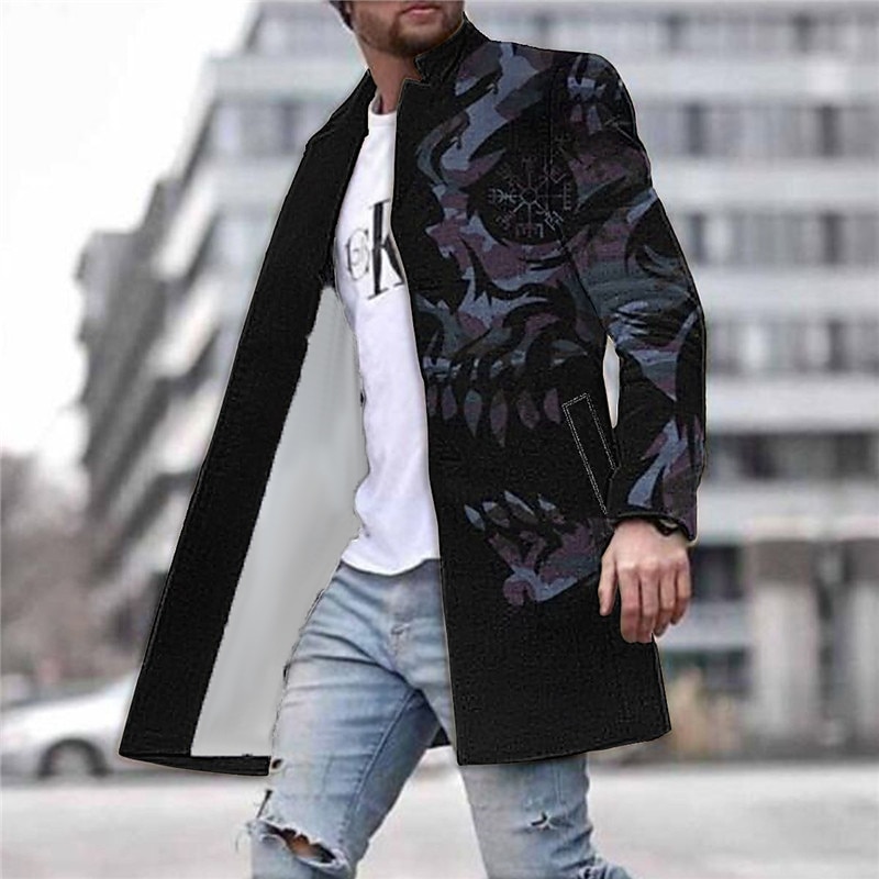 Men's Skull Graphic Prints Winter Coat Overcoat Coat Warm Comfortable Breathable Fashion Streetwear Cool Work Daily Wear Going out Pocket Print Fall & Winter Turndown Long Sleeve Purple Fuchsia Green2