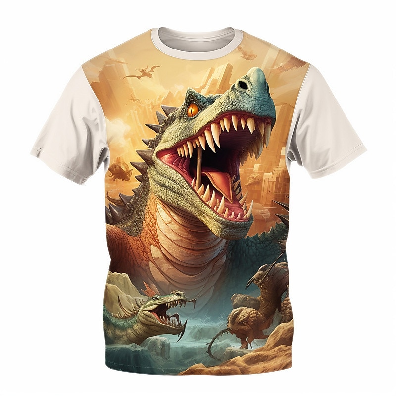 Christmas Boys 3D Dinosaur Tee Shirts Short Sleeve 3D Print Summer Spring Active Sports Fashion Kids 3-12 Years Outdoor Casual Daily Regular Fit2