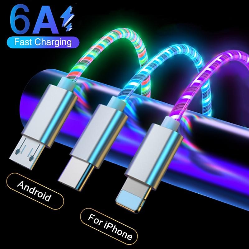 LED Glowing USB Fast Charger Cable for iPhone Android Phone for Samsung Huawei Xiaomi Mobile Phone Data Line Fast Charging Cord