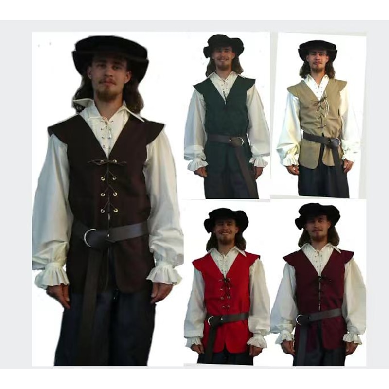 Punk & Gothic Medieval 17th Century Masquerade Vest Prince Pirate Knight Ritter Fancy Dress Men's Celtic Pirate LARP Adults' Vest