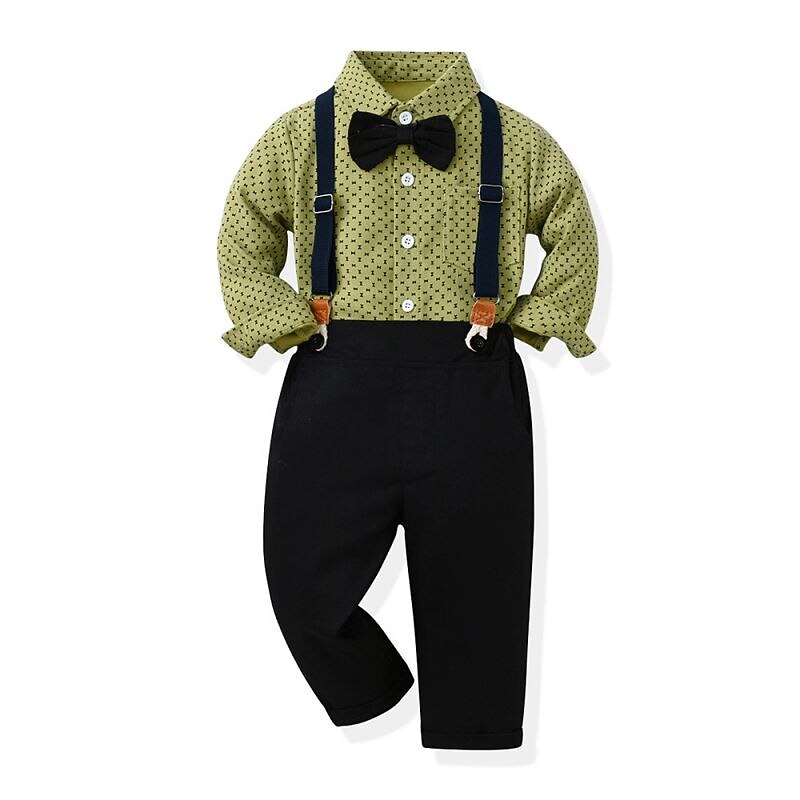 2 Pieces Ring Bearer Suit Boys Kids Shirt & Pants Formal Fashion Solid Color Graphic Buttons Yellow Orange Green Cotton4